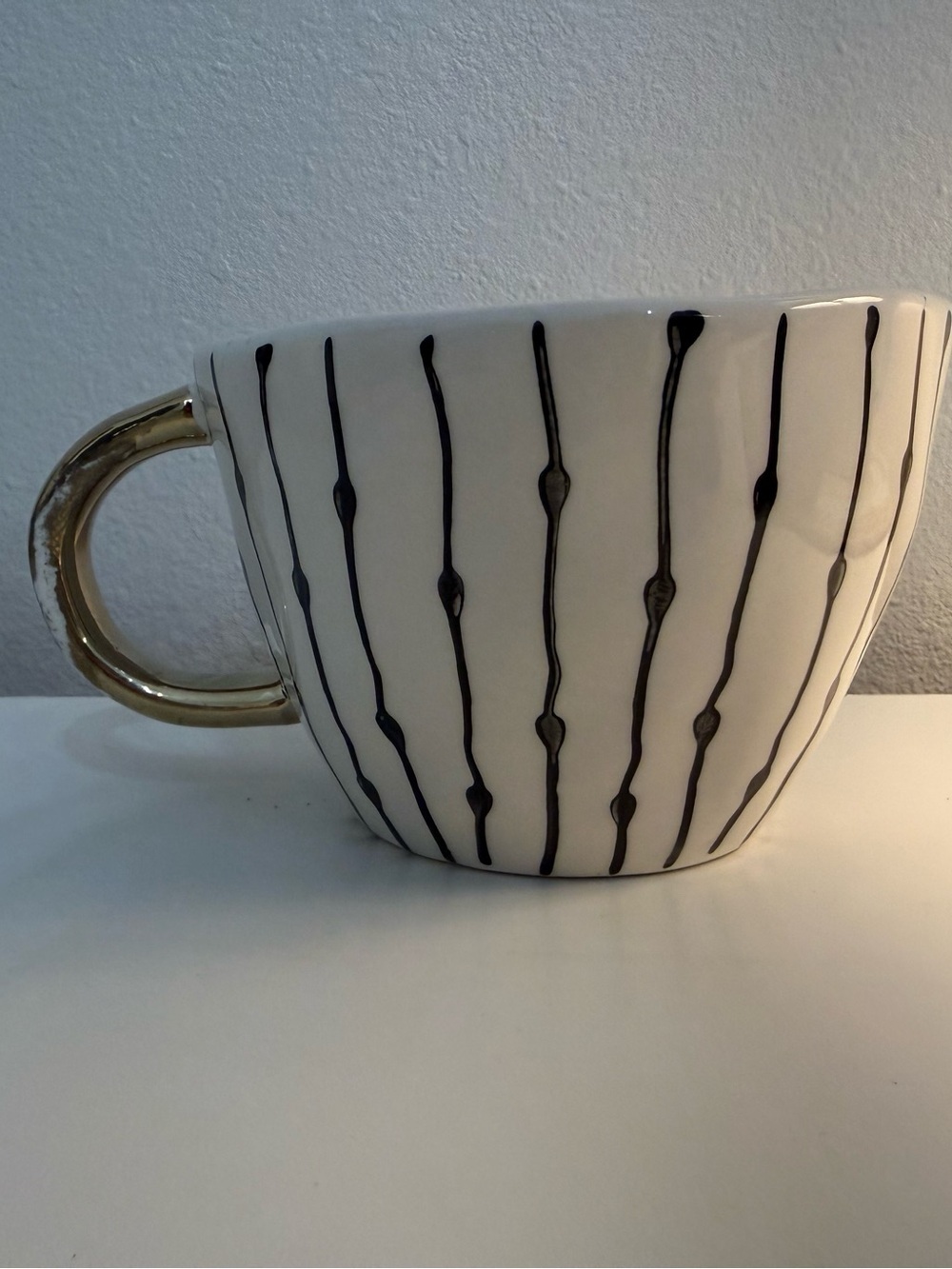 The Old Pottery Company Black White Gold Stripe Coffee Mug Modern Glam Boho Cup - Picture 5 of 7